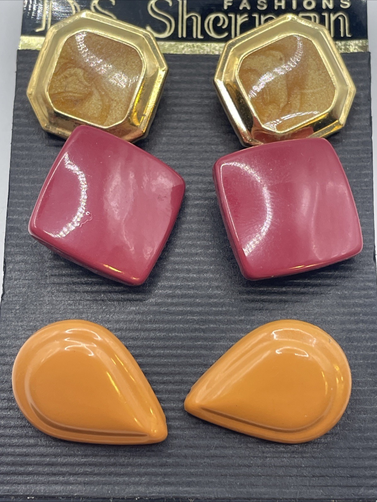 Earrings Vintage Set Of 3 DS Sherman Simple Retro 80s 90s Stud Jewelry