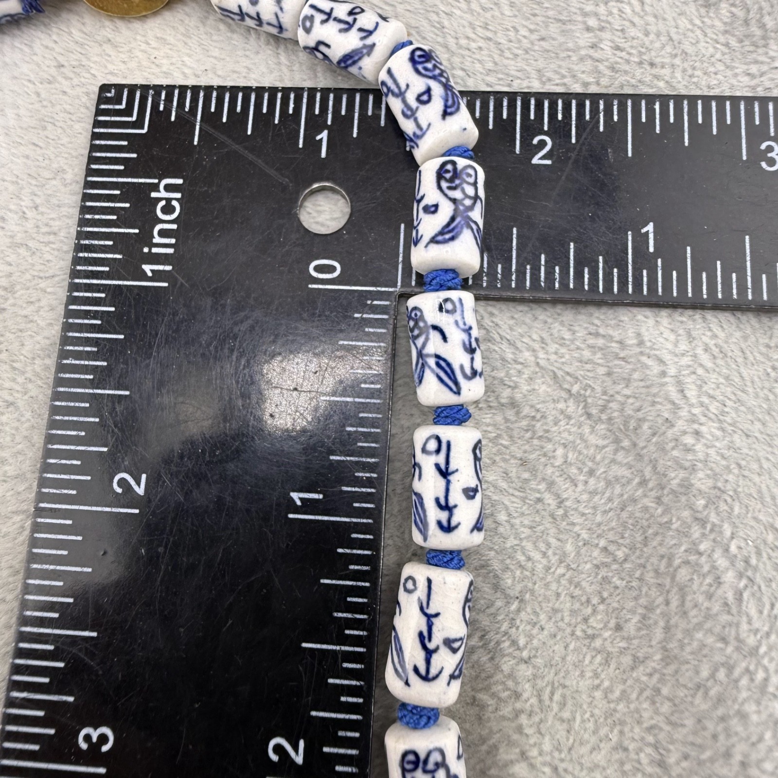Vintage Chinese Export Blue Necklace Ceramic Beaded 24”