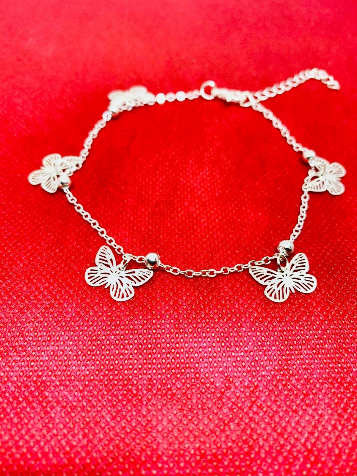 Womens Silver or Gold SP Butterfly Ankle Bracelet Foot Anklet
