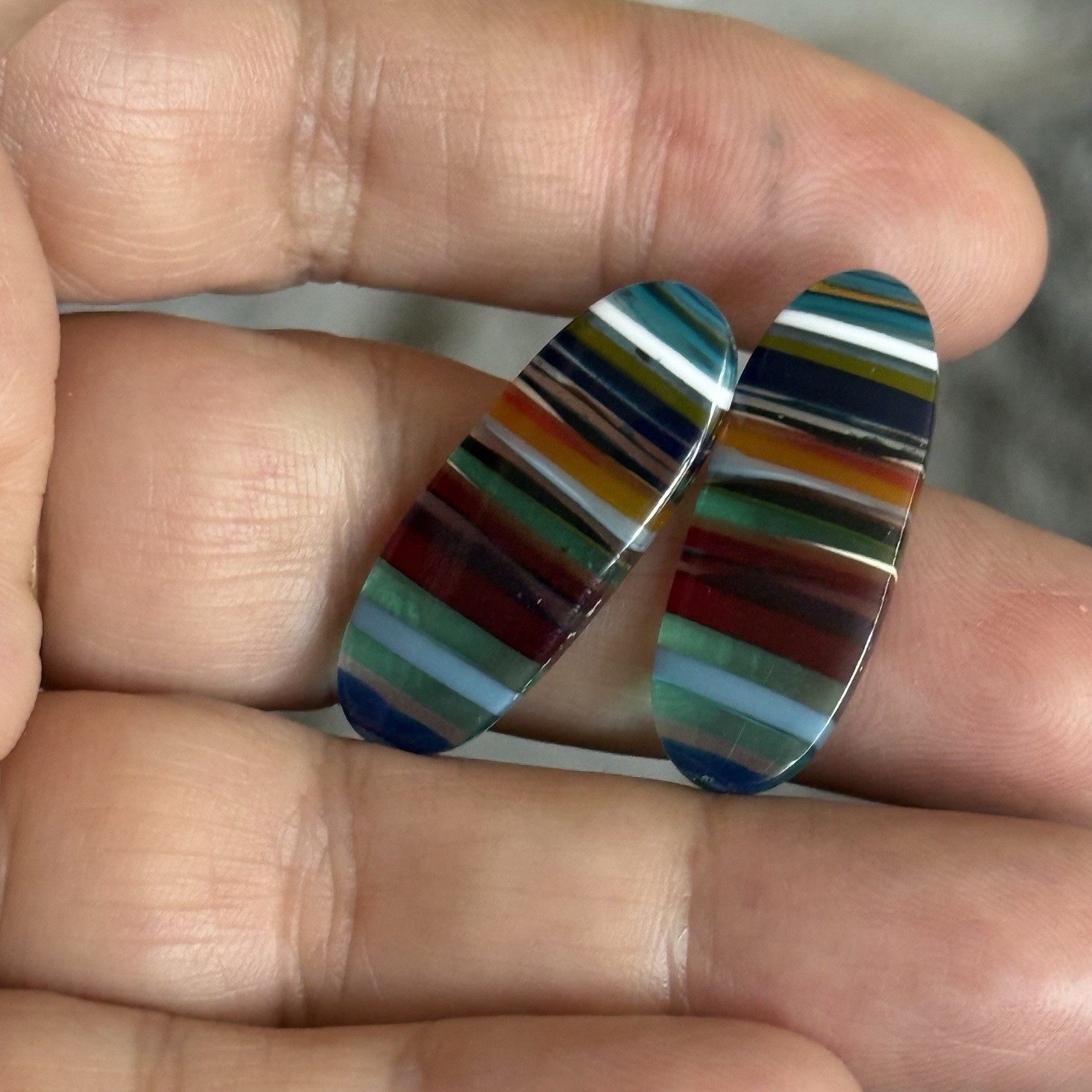 28.7×10.8×3.2mm Colorful Pair Smooth Oval California Surfite Cabochon 4 Earrings