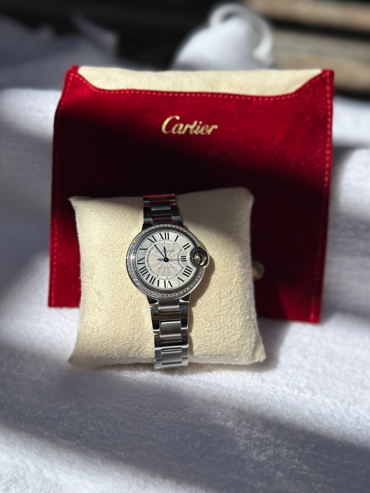 Cartier Ballon Bleu W4BB0023 3489 Factory Diamond Bezel 33mm Steel Watch