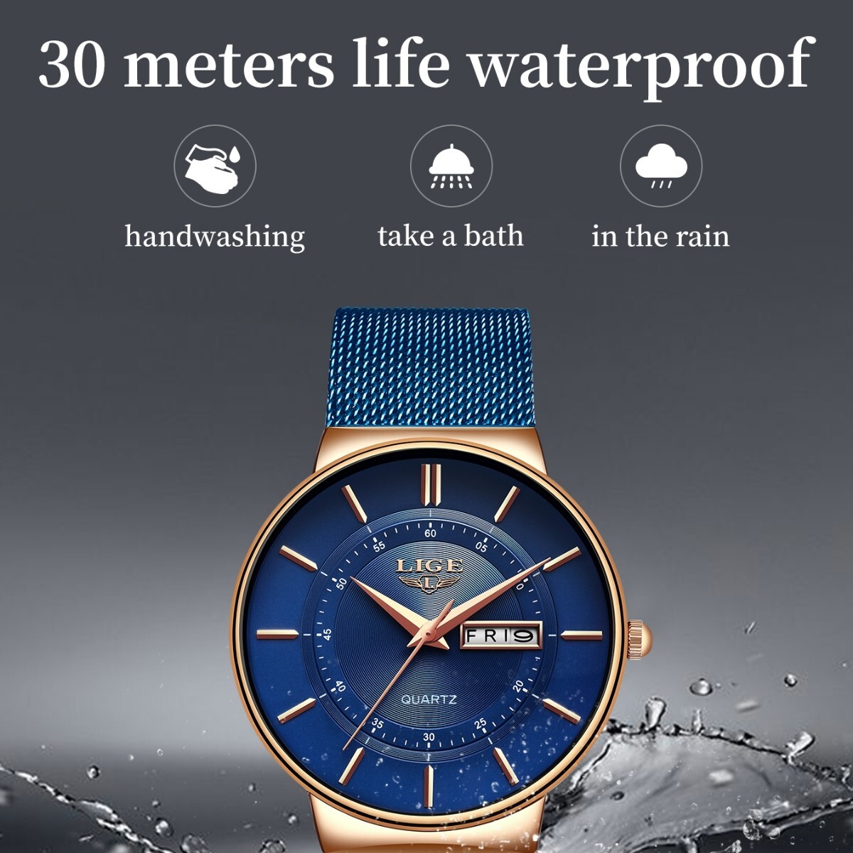 Waterproof Men Watch Ultra Thin Casual Business Stainless Steel Quartz Date Week