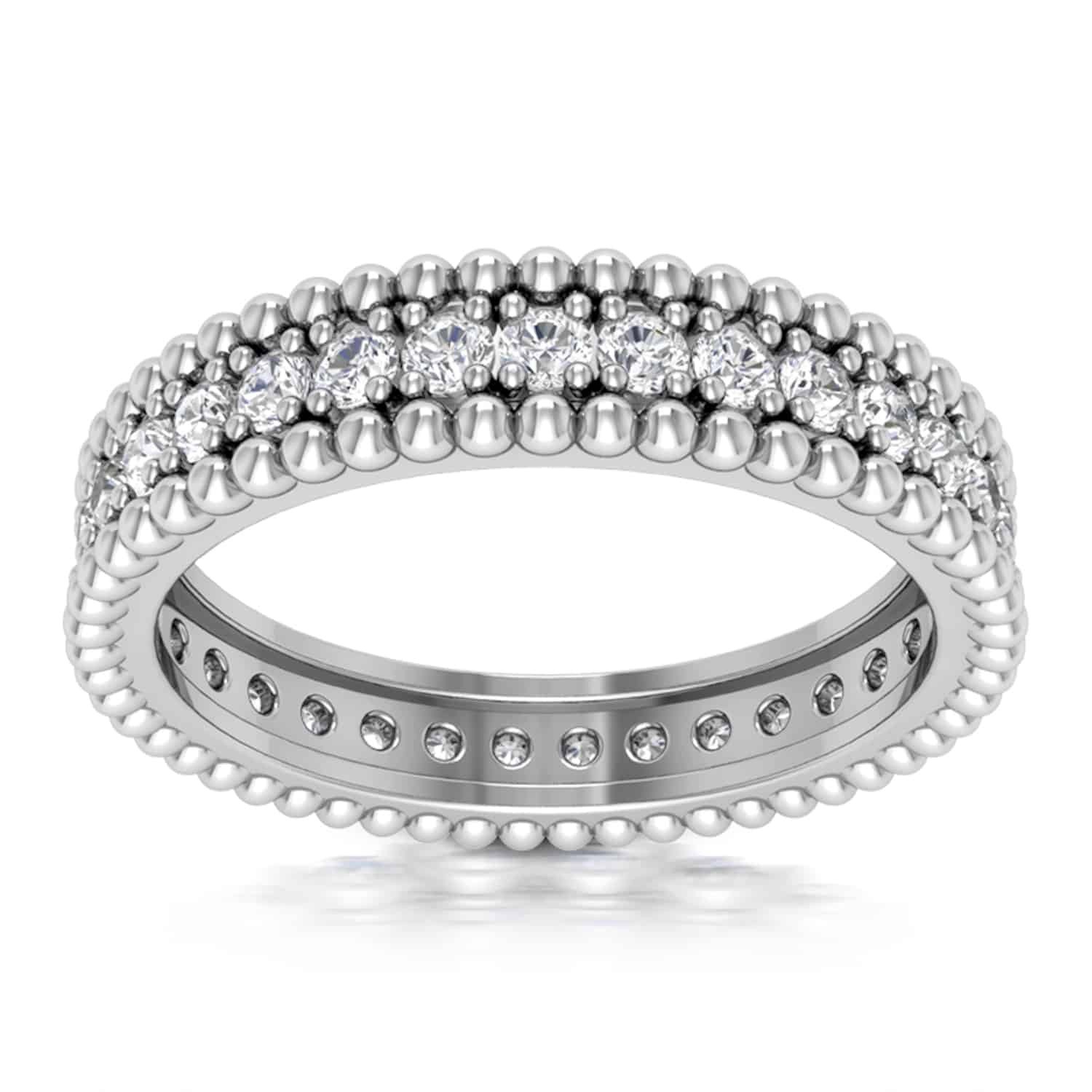 0.65CTW Lab-Grown Diamond 18K Gold White 4.2mm Ball Bead Eternity Band Ring