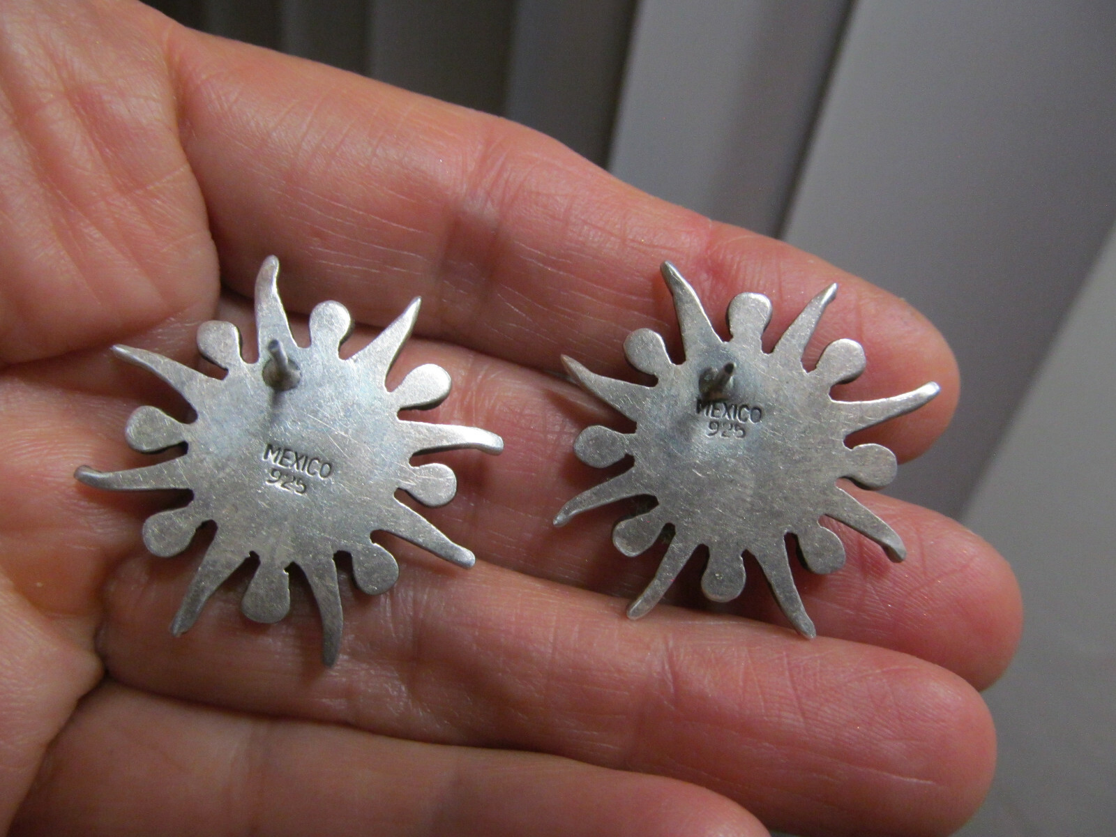 925 Sterling Silver Genuine Dried Flowers in Resin SUN Stud Earrings 10.7g Mex