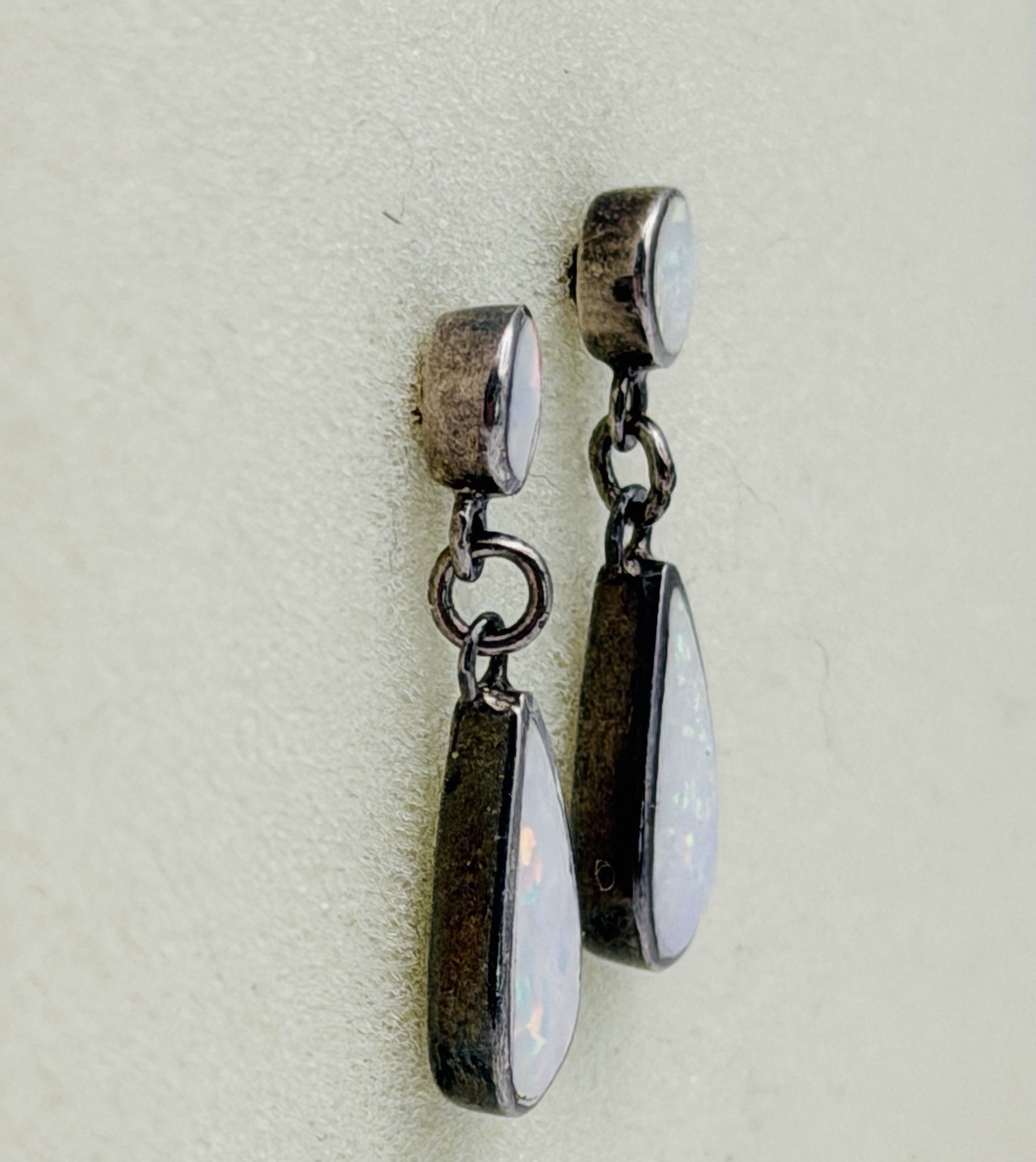 Vintage Earrings Opal & Sterling 925 Teardrop Dangle Boho-Chic 90s October-Birth