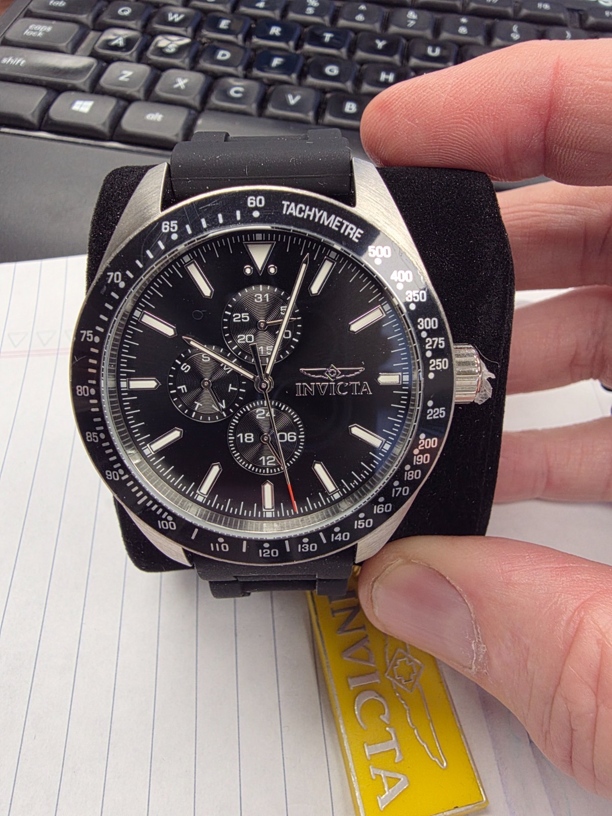 Invicta Aviator 38402 Men’s Quartz Chrono-Style 45mm Black Dial Silicone Watch