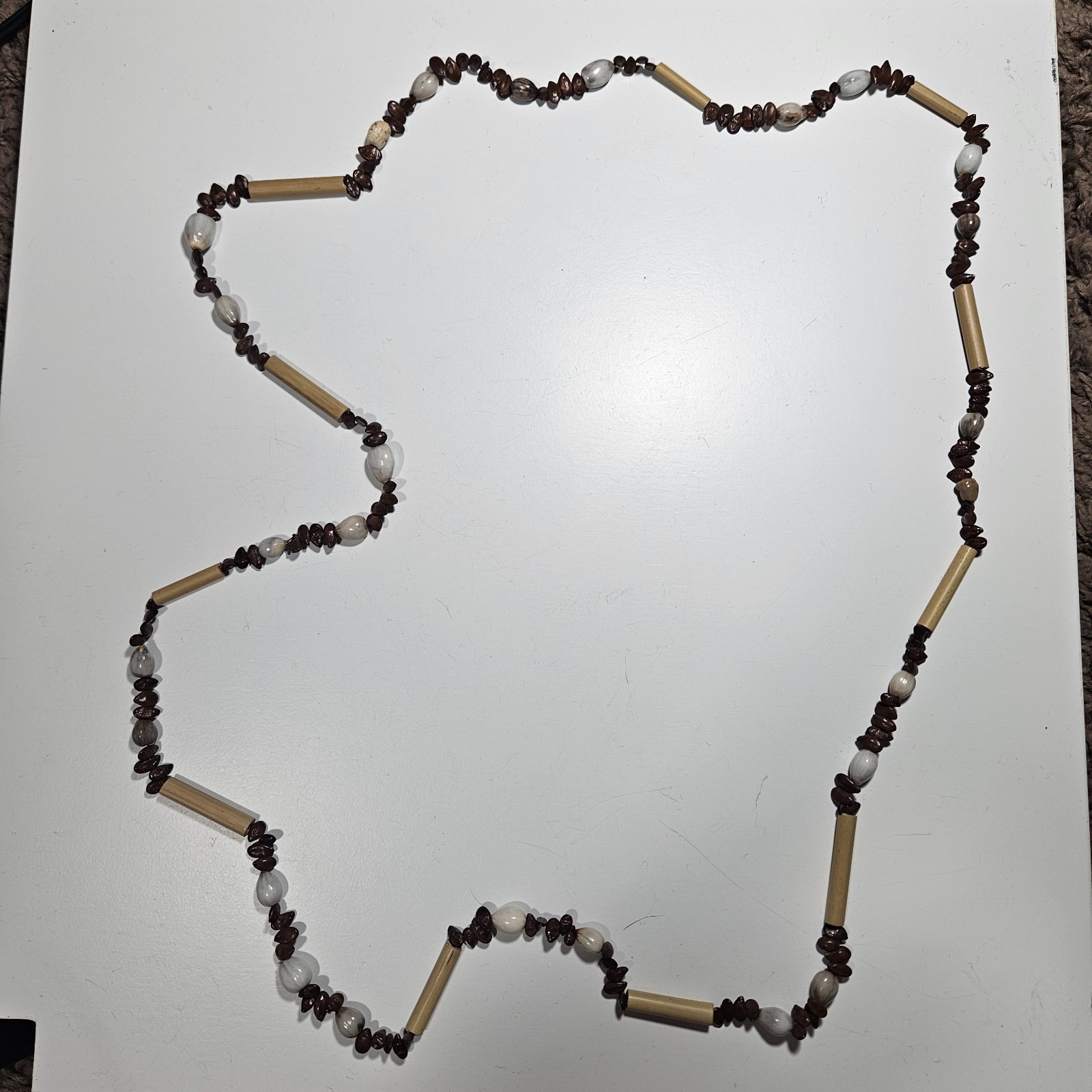 Vintage 44″ Natural Seed Bead Bamboo Tube Necklace Job’s Tears Boho Hippie…