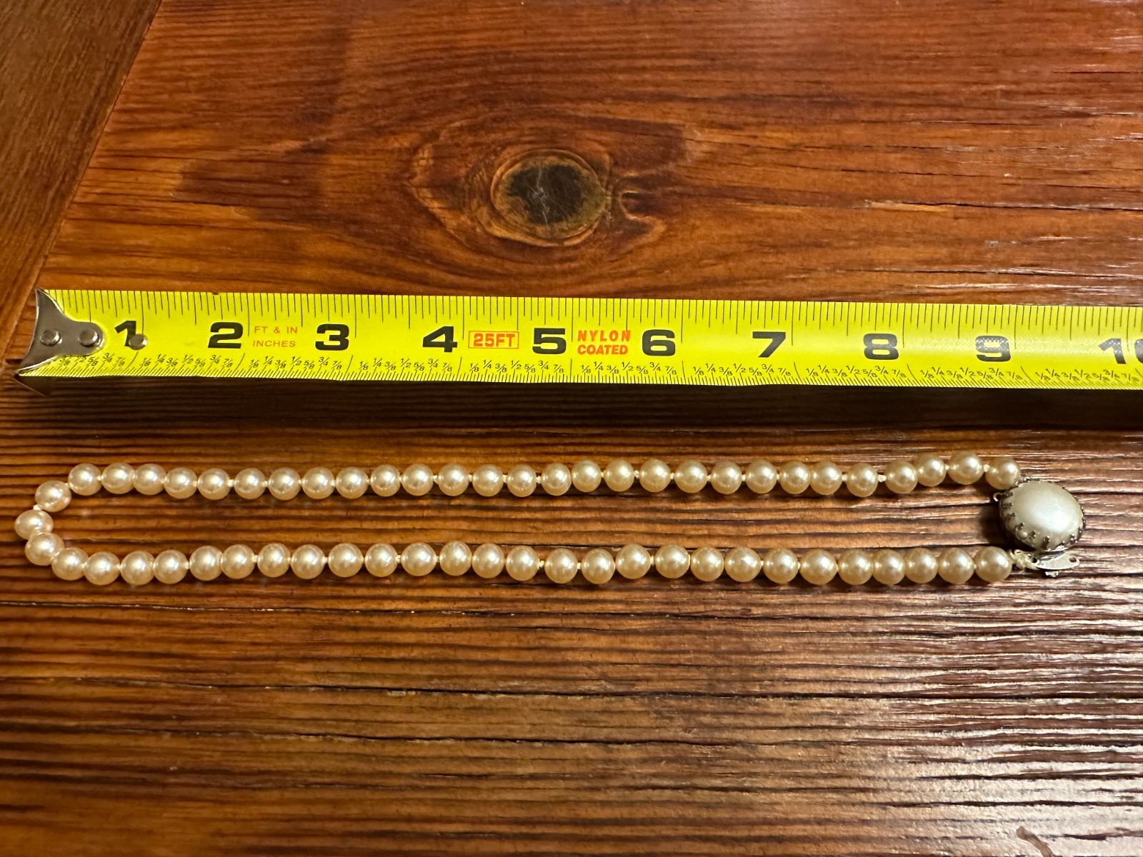 Vintage Faux Single Strand Pearl Necklace 19″- Hand Knotted Cream Champagne