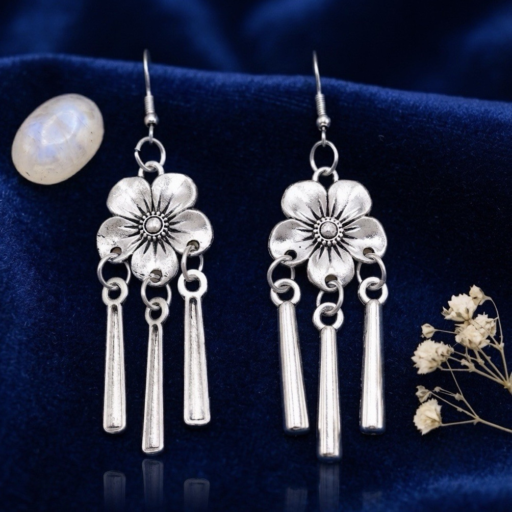 Silver Bohemian Ethnic Drop Dangle Earrings Alloy Tassel Jhumka Trendy Earring