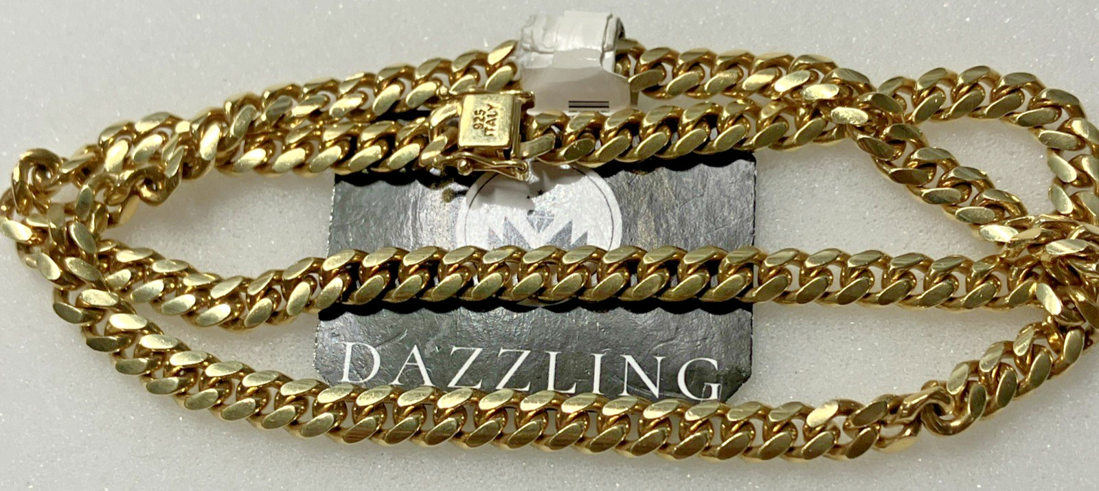 925 Sterling Silver Gold-Tone Solid Italy Cuban Chain 64grams 6.9mm Pre-Owned