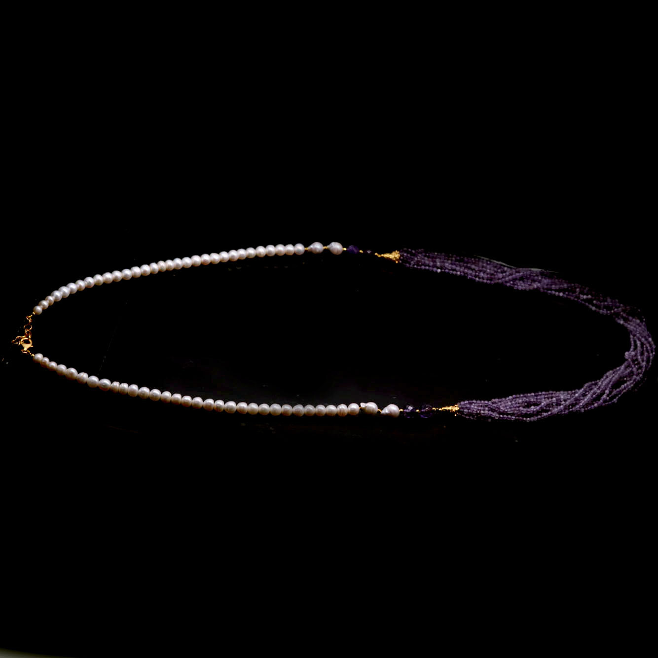 Unheated Purple Amethyst & White Baroque Pearl 32in 925 Sterling Necklace