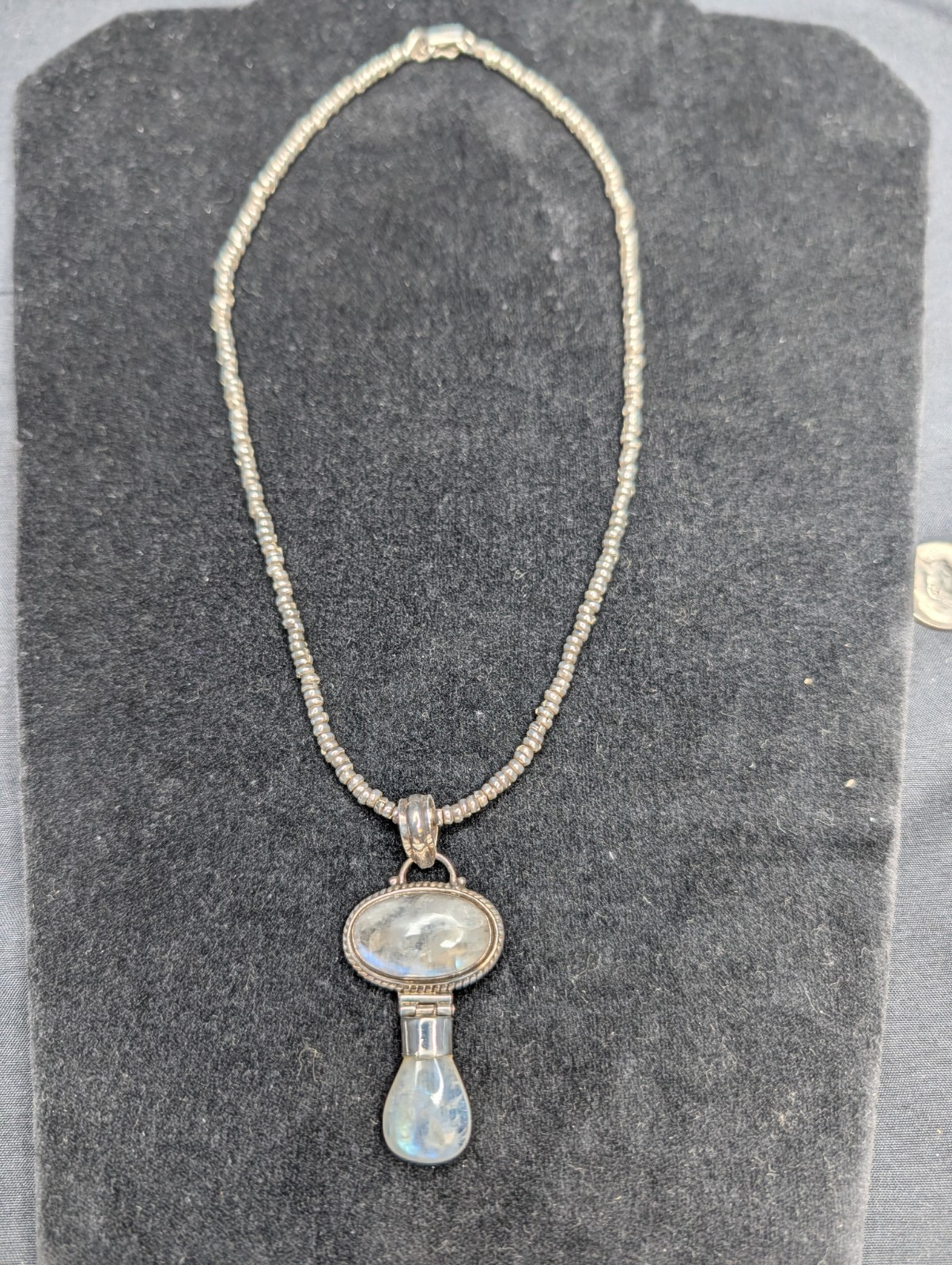 Moonstone Pendant With Sterling Silver Beaded Necklace
