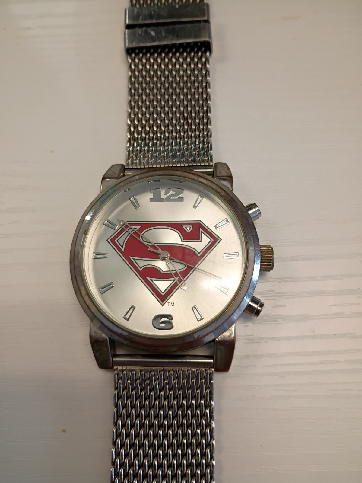 Superman Silver Tone Statement Watch Chainmail Band New Battery