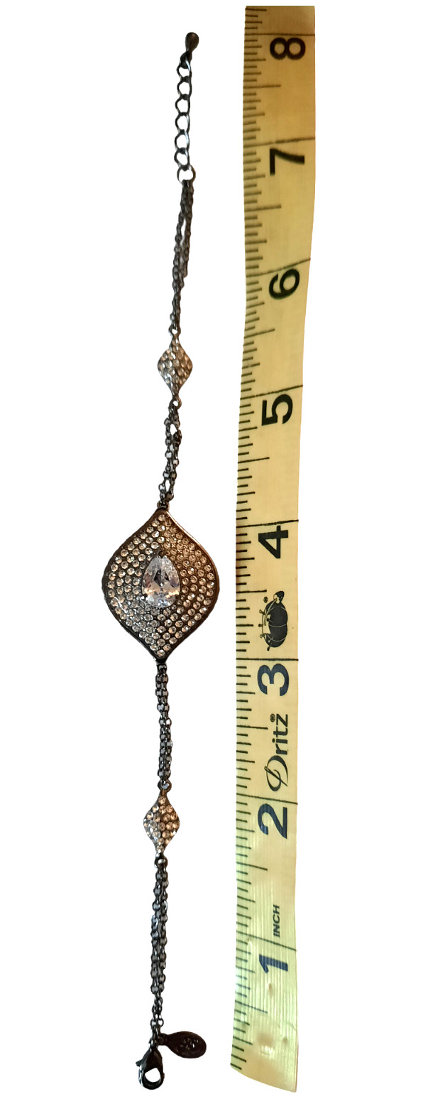 Joan Boyce, Gunmetal, with Mix Shape White Crystal Evil Eye Station Bracelet 7 “
