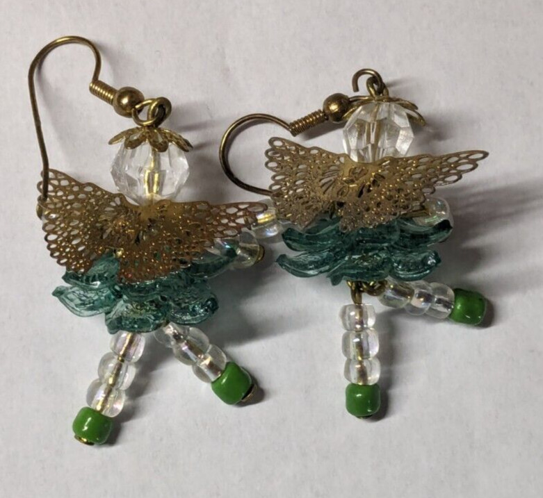 Gold tone women’s fashion doll angel shaped hook earrings 2 1/8 in drop