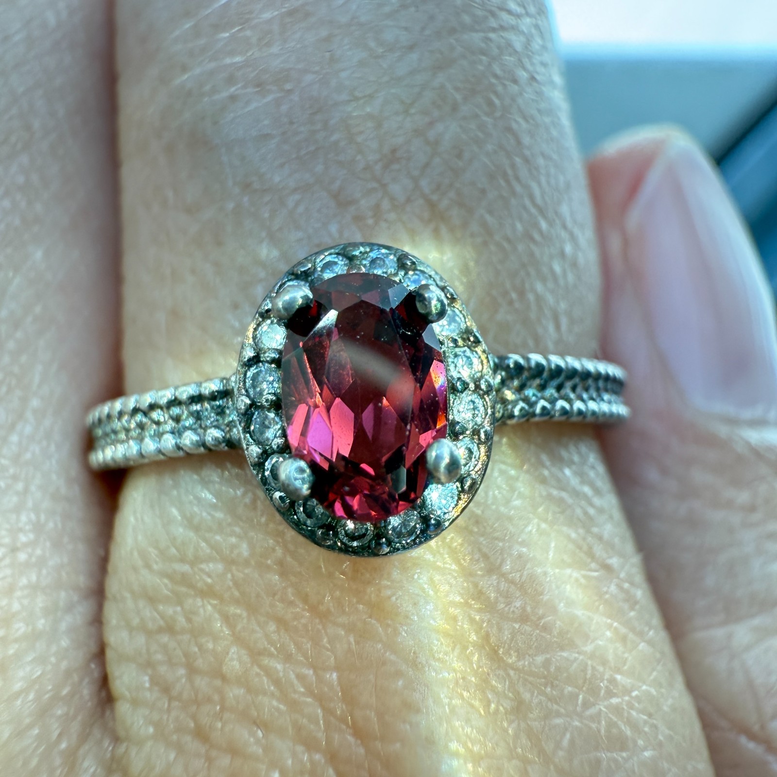 925 Sterling Silver Ring 6x4mm Natural Rhodolite Garnet Zircon Flower Red Gift
