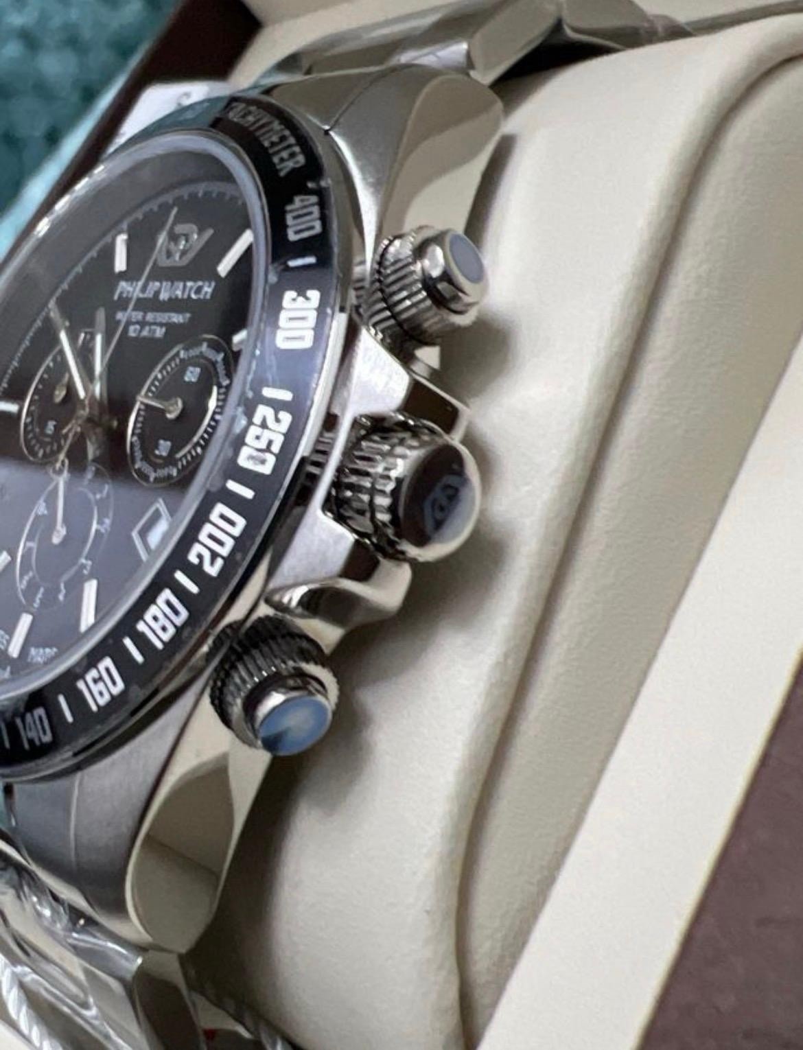 Philip Watch Caribe Men’s Watch Chronograph Black 42mm Steel New
