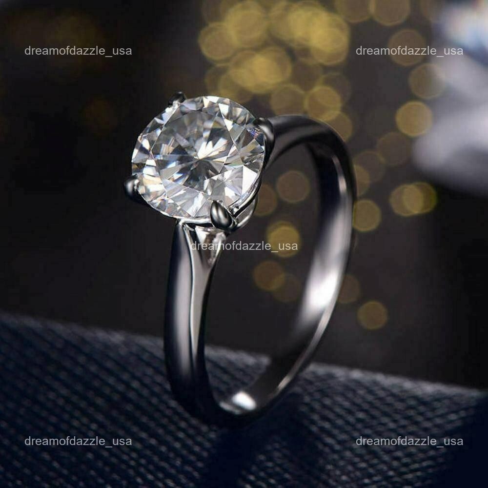 14K White Gold Lab Grown Diamond No Stone Statement Anniversary Solitaire Ring