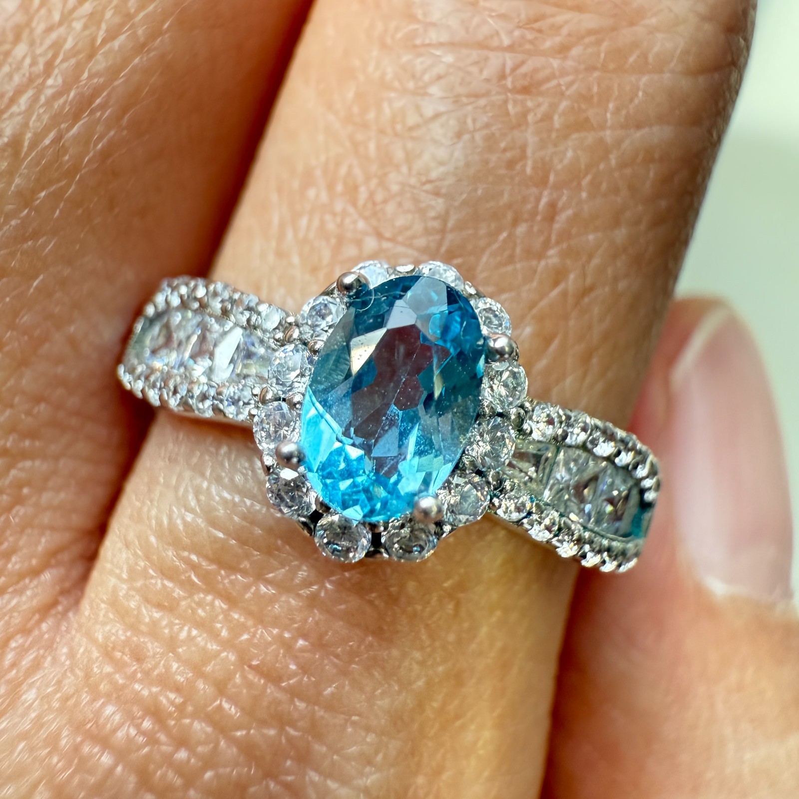 925 Sterling Silver Ring 6x4mm Natural London Blue Topaz Zircon Handmade Gift