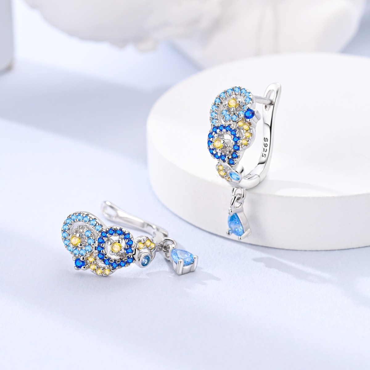LAZA Original Women Hoop Earrings Blue Starry Sky Ear Buckle 925 Sterling Silver