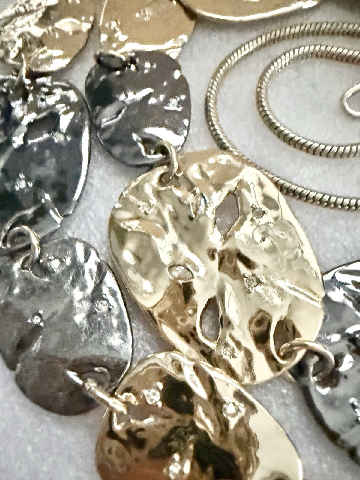ALEXIS BITTAR Hammered 10k GP Organic Discs W/Ruthenium Accents 38” Necklace