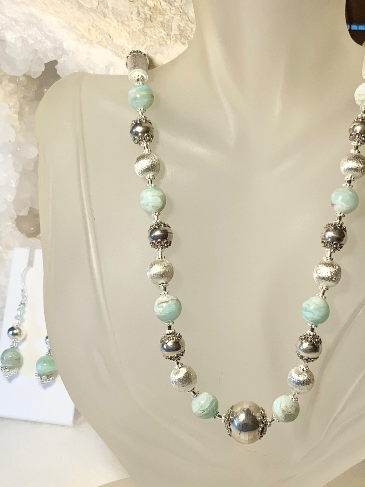 SS .925 BLUE PERUVIAN OPAL NECKLACE & EARRINGS AND SET