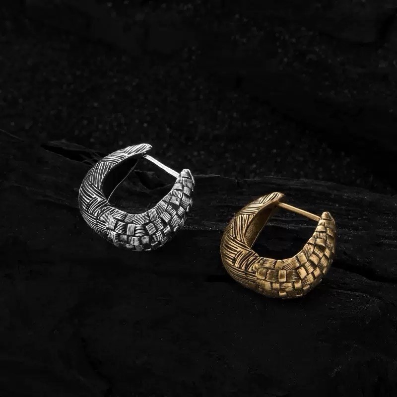 18K Gold Plated Vintage Boho Textured Huggie Earrings Chunky Oxidized Hoops B43