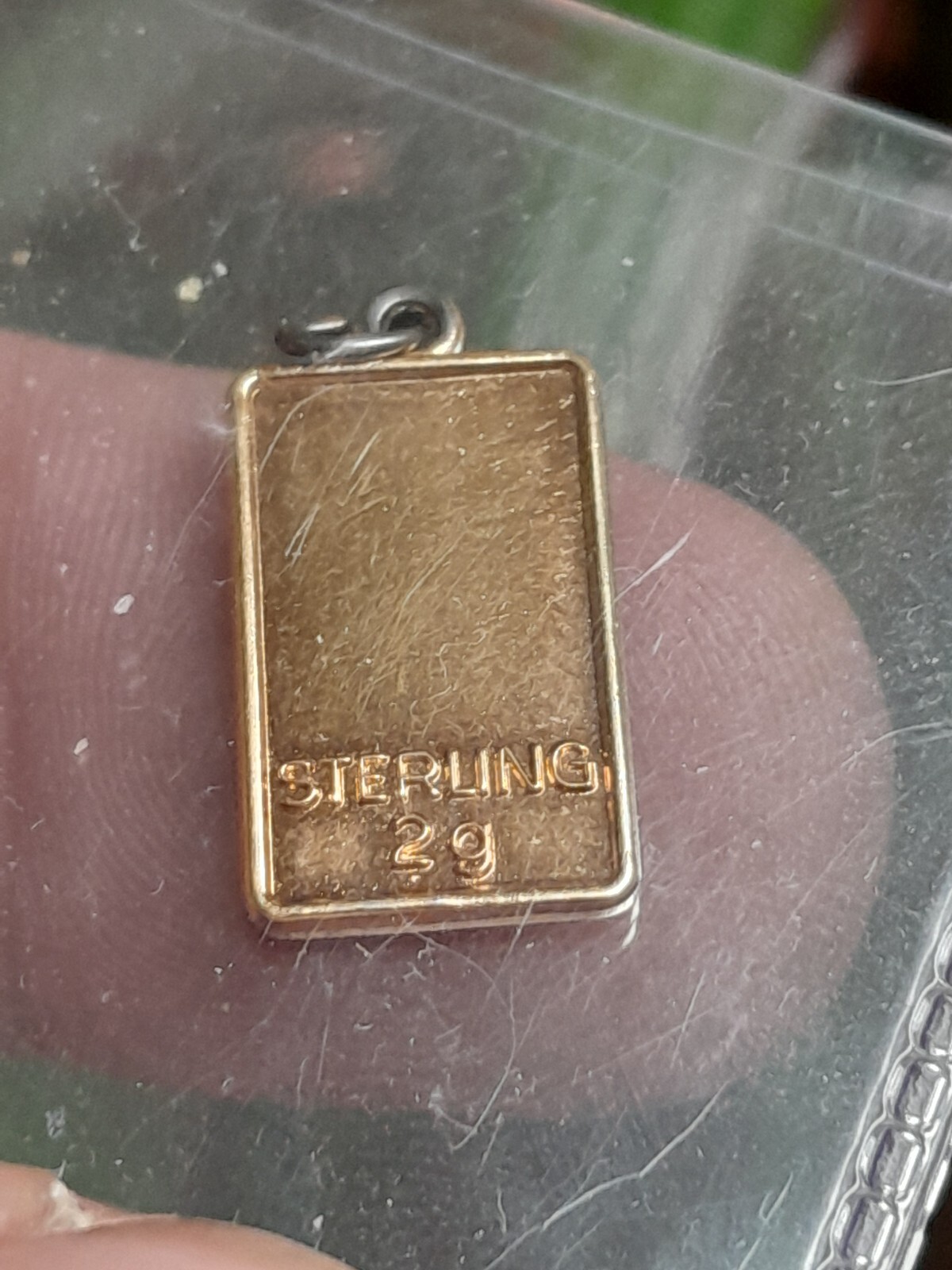 925 Sterling Silver Retro Charm Pendant 2 GRAM Gold Plated Bar Rectangle Tag