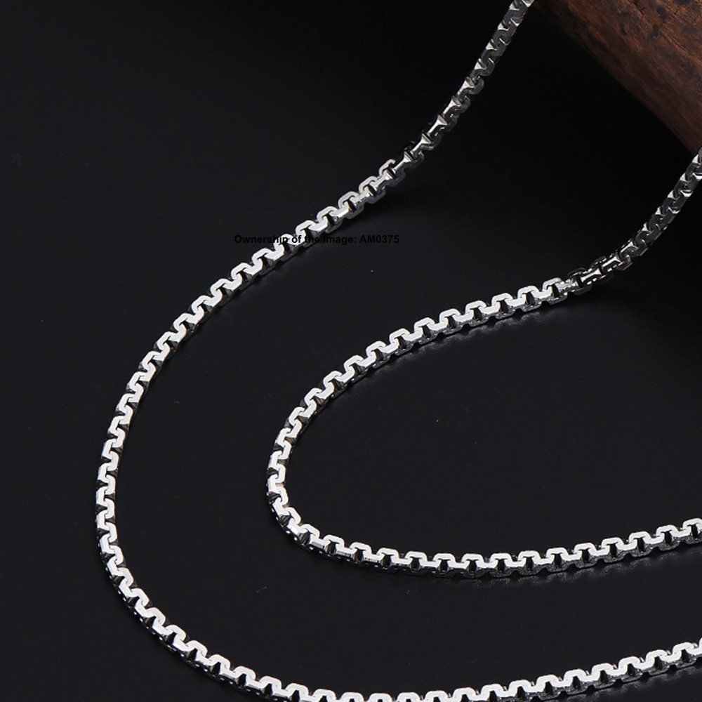 Pure 925 Sterling Silver Necklace -2.5mm Box Link Chain Necklace 50-60cm