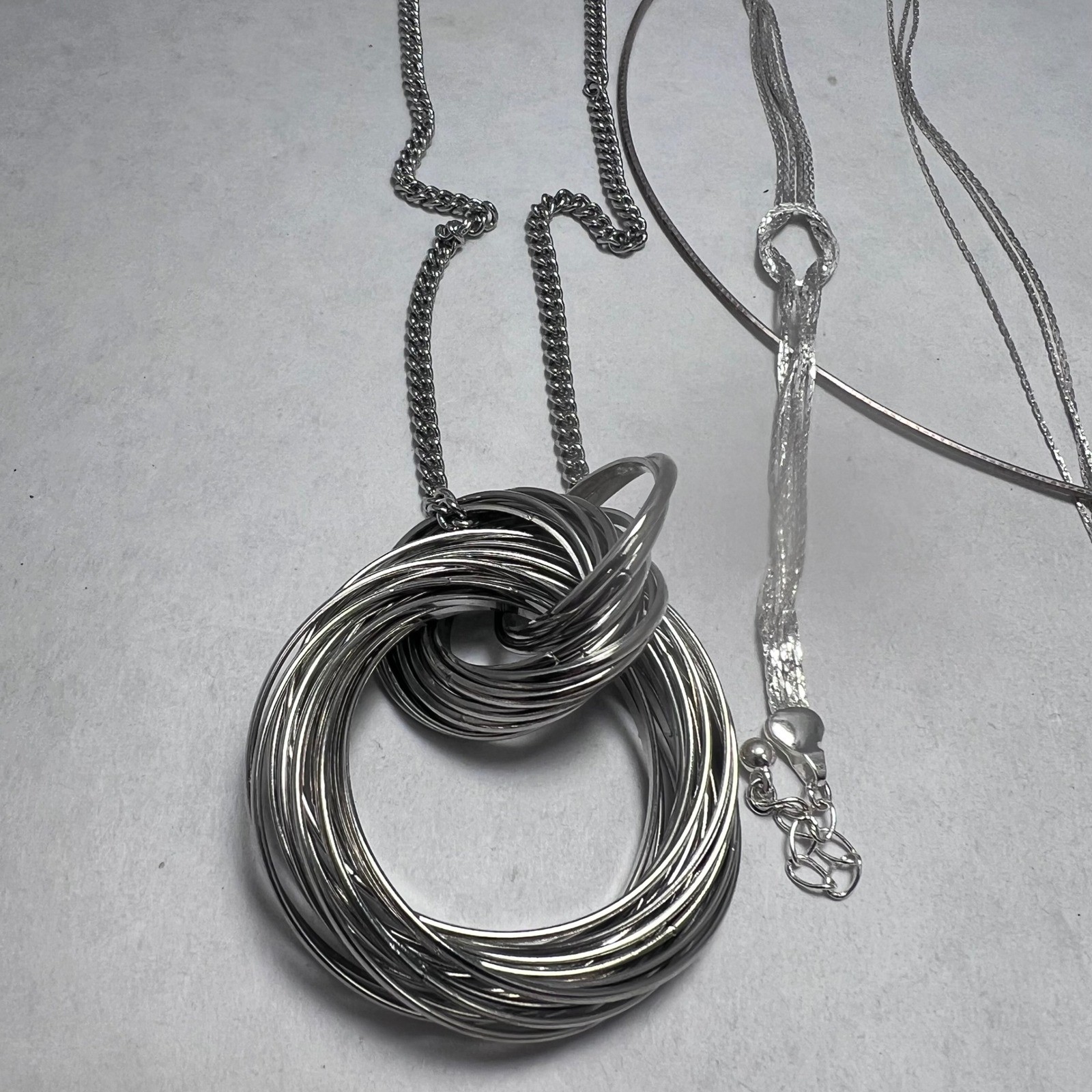 Silver Tone Statement Jewelry Tassel Multi Ring Knot Necklace Hair Slide