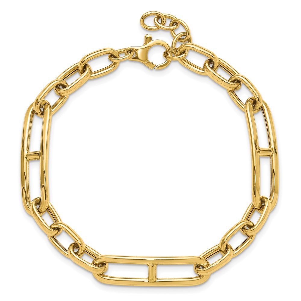 14K Yellow Gold Polished 7.4mm Fancy Open Link Cable Bracelet For Mom 8″