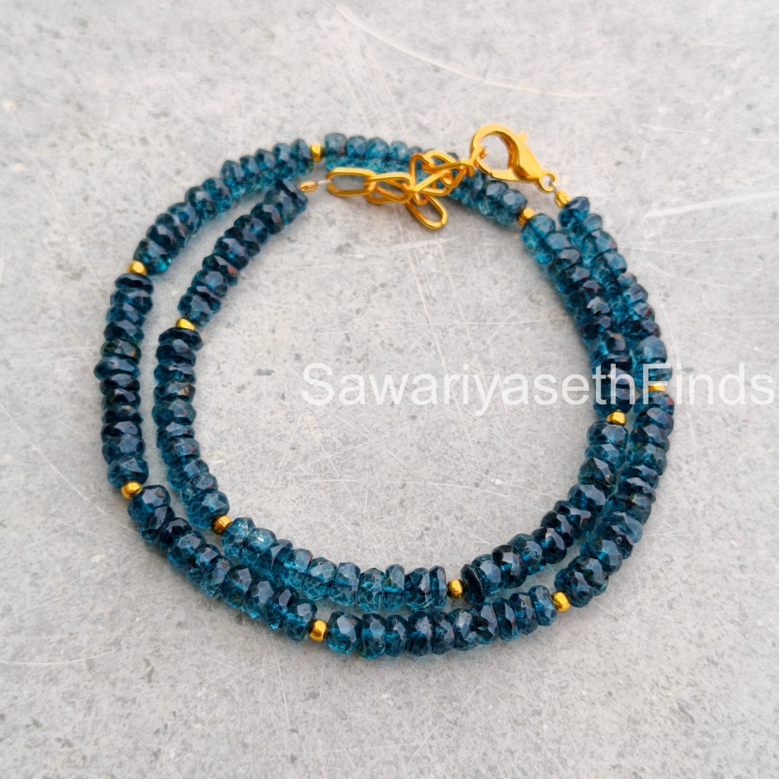 Blue Topaz Rondelle Necklace, Sterling Silver Clasp, Dainty Gemstone Jewelry,