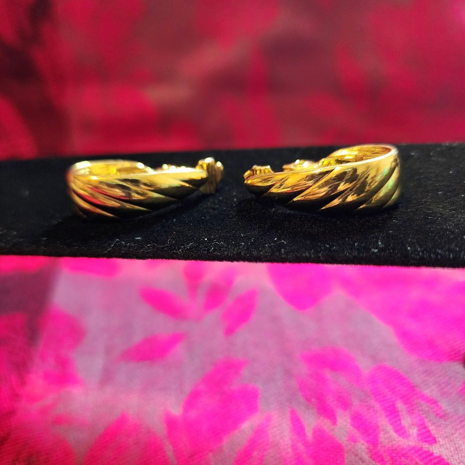 Monet Gold Tone Ribbed J Hoop Clip-On Earrings.