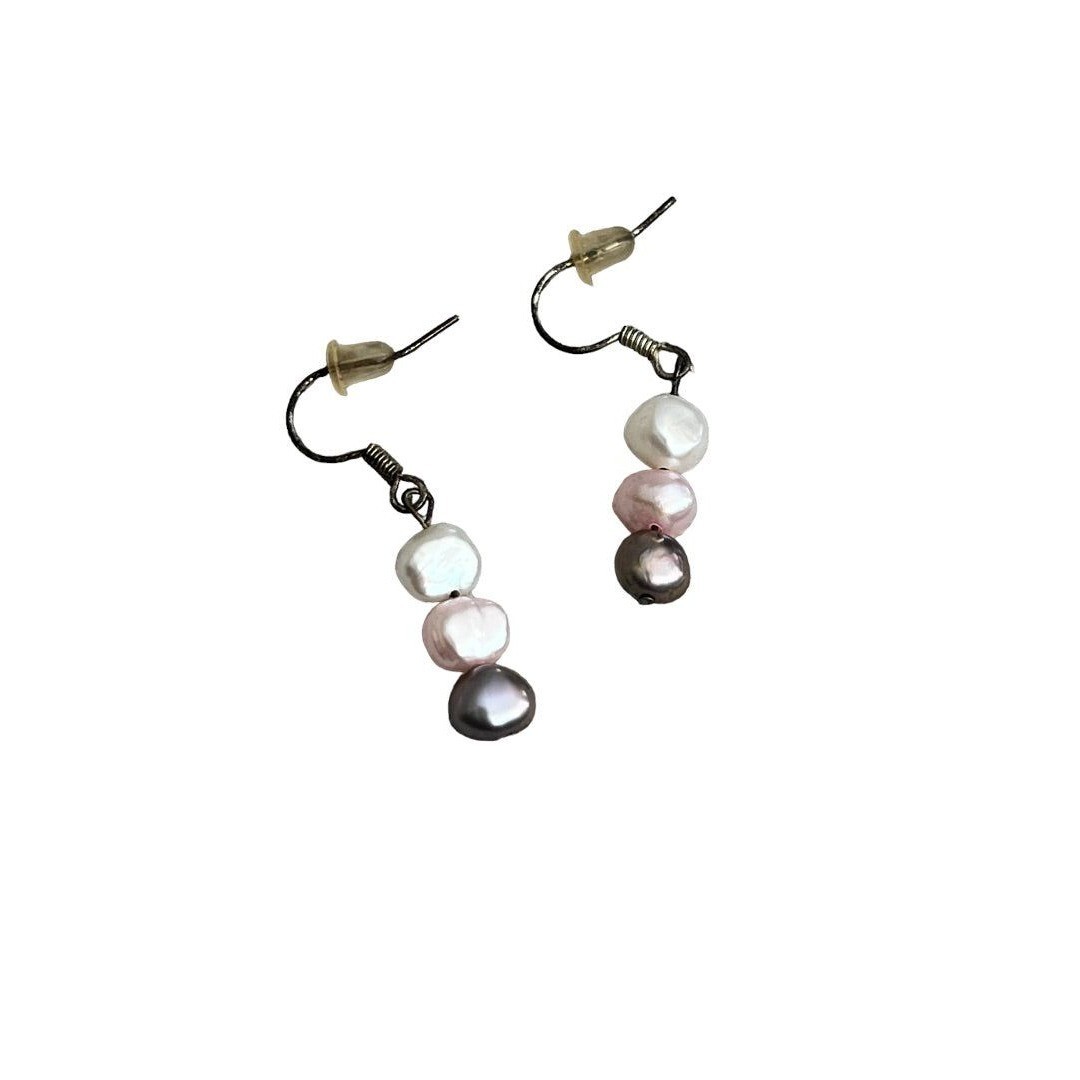 Freshwater Multicolor Pearl Necklace and Earrings Set Pink Gray White Dangle Ear
