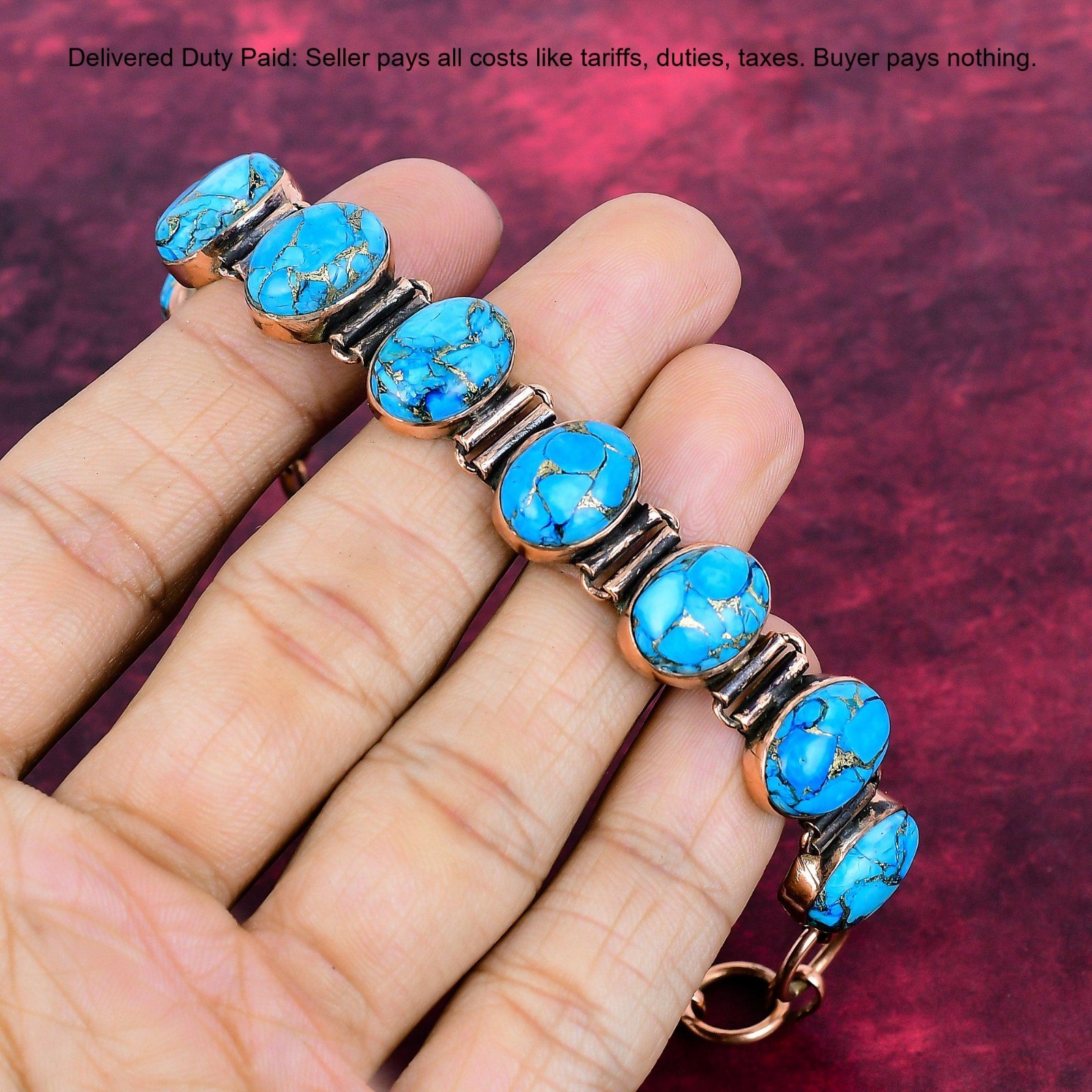 Copper Blue Turquoise Bracelet Copper Adjustable Chain Bracelet Gemstone Jewelry