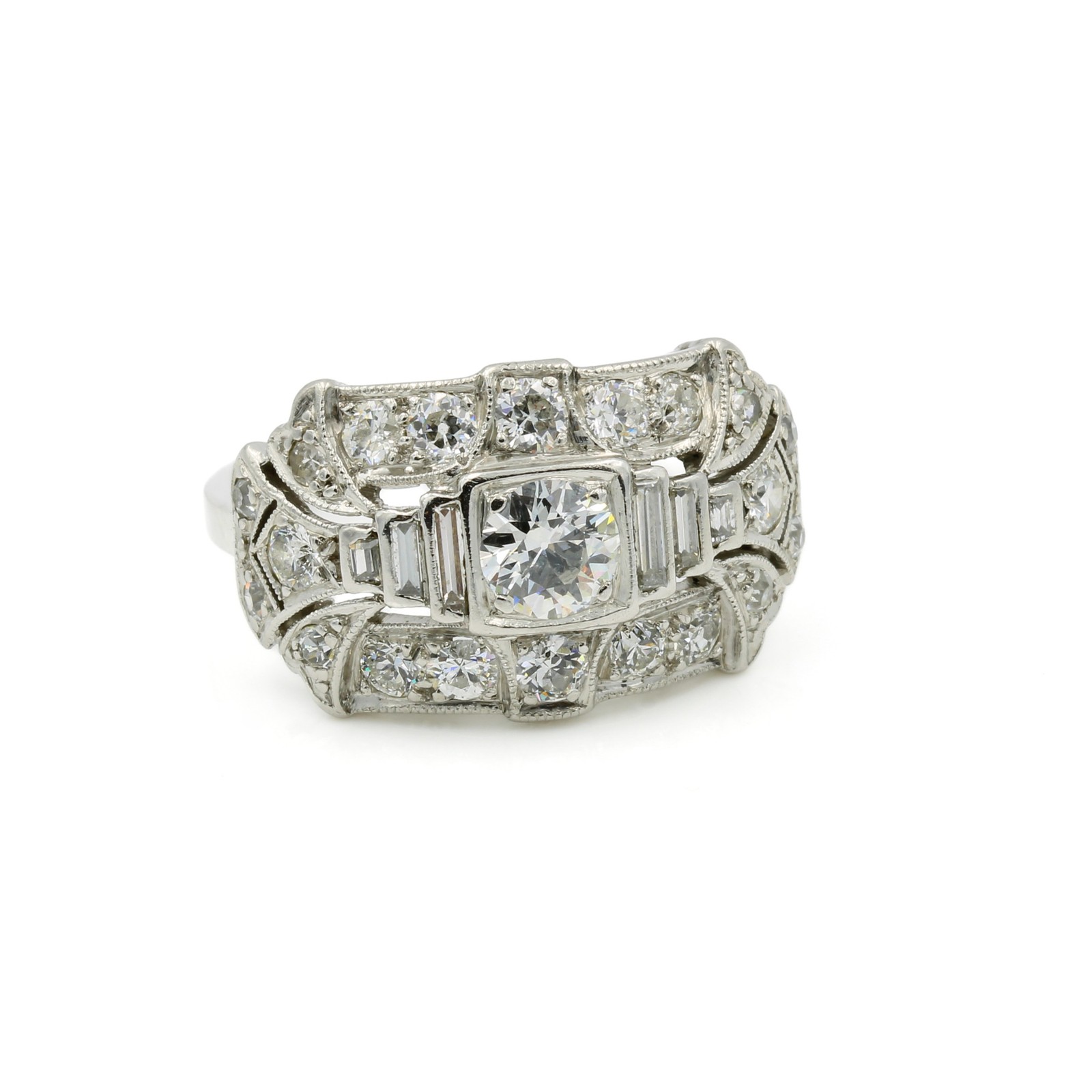 Art Deco Die Struck 900 Platinum 1.16ctw Diamond Size 6.25 Ring #E23-309