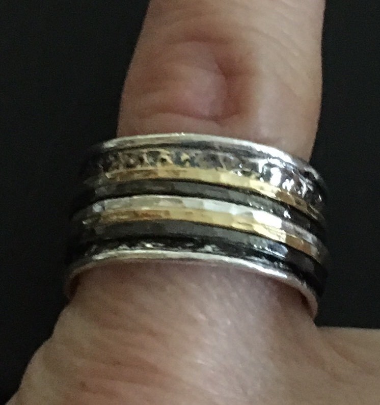 NWOT OR PAZ STERLING SILVER 925 THREE TONES SPINNER RING SZ 8 ISRAEL PZ