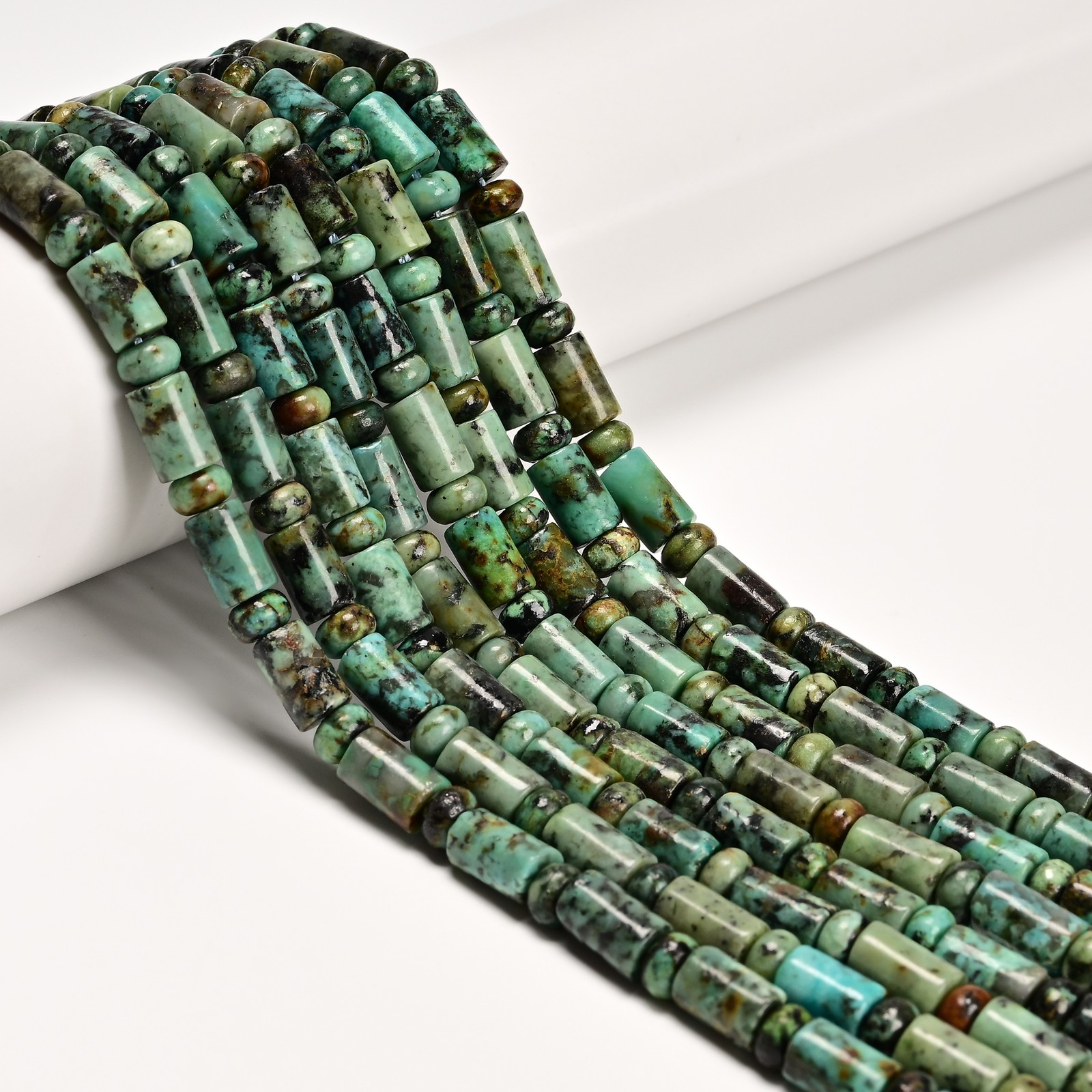 Natural African Turquoise Cylinder Tube with Rondelle Beads 6x10mm 15.5” Strand