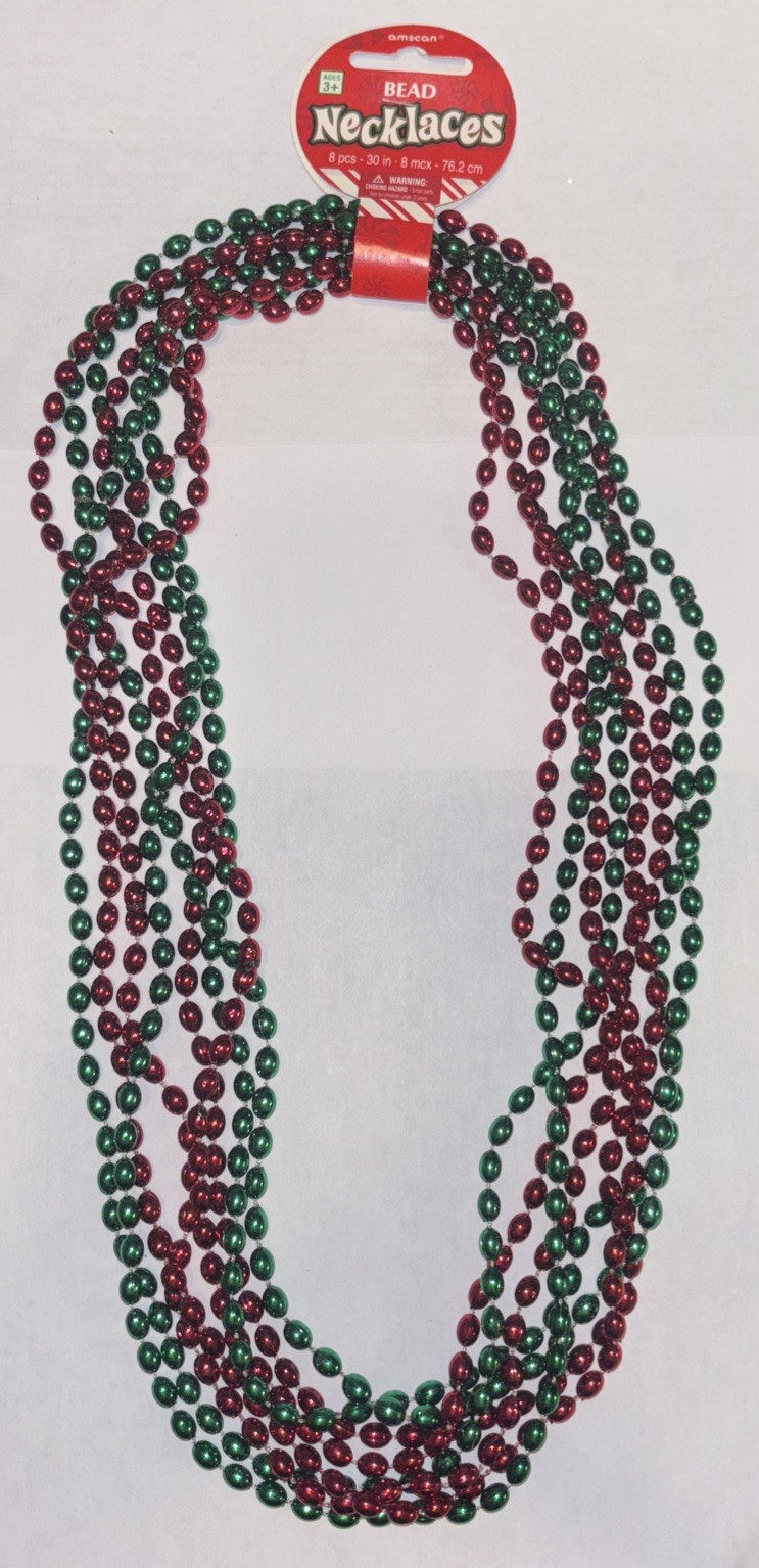 Amscan Christmas Red And Green Bead Necklace 8 Pieces 30”