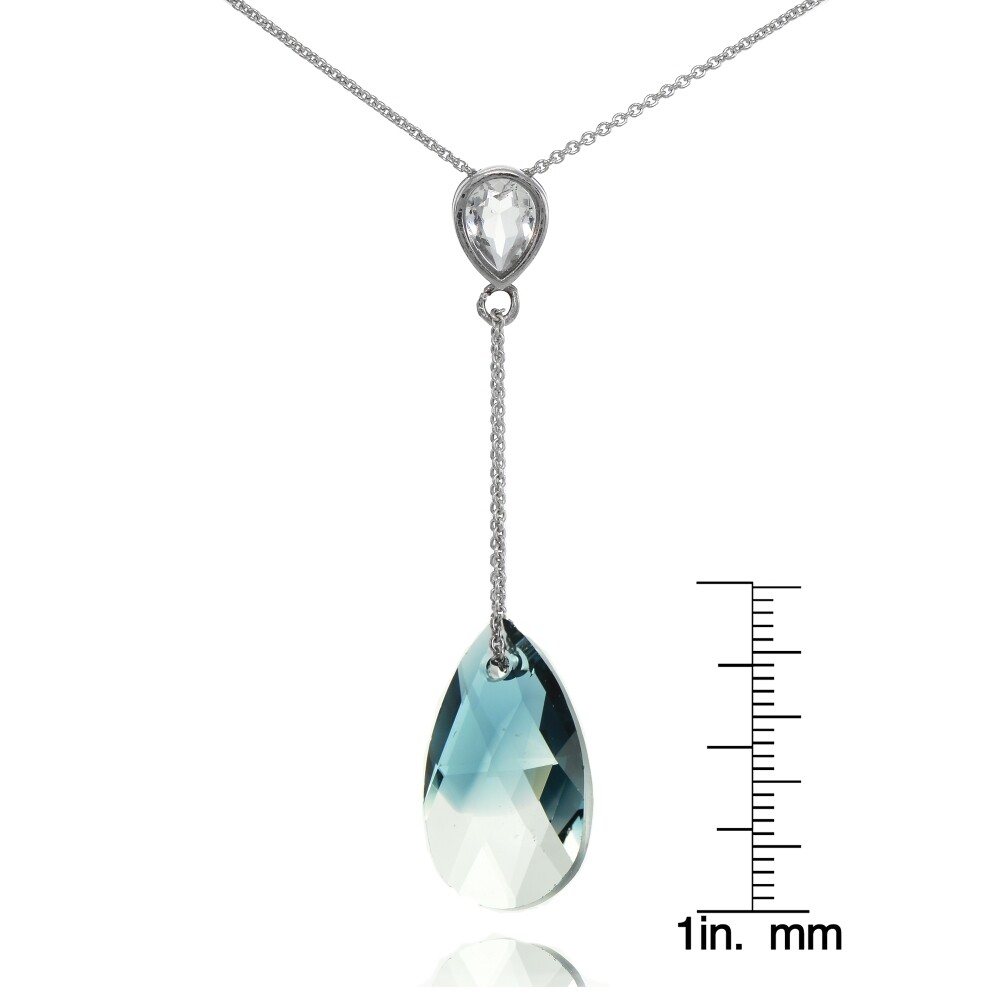 925 Silver Blue Ombre Teardrop Leaf Drop Necklace Adorned w/ European Crystals