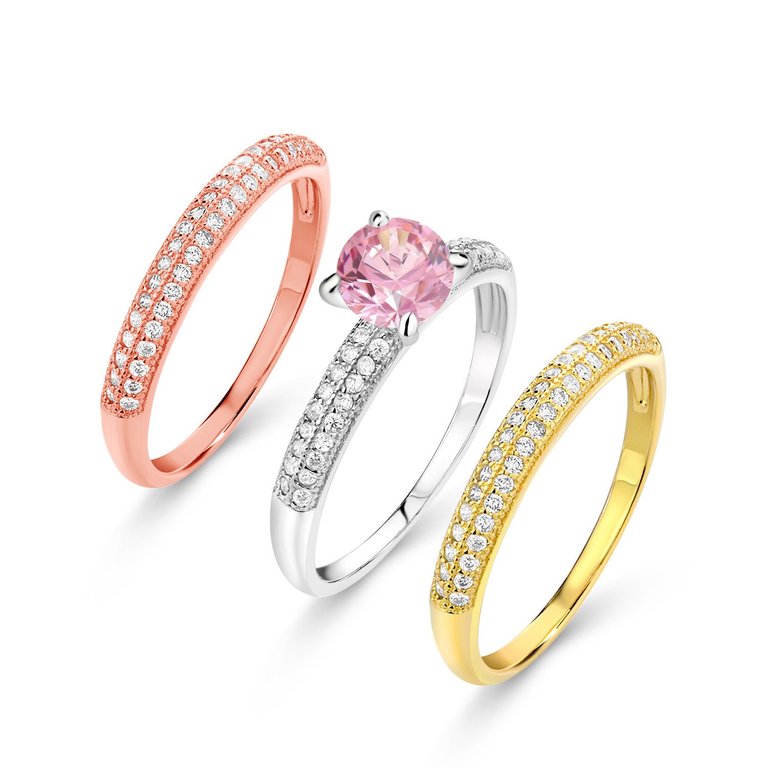 2.94 Ct Round Pink Zirconia 925 Sterling Silver Set of 3 Stacking Ring