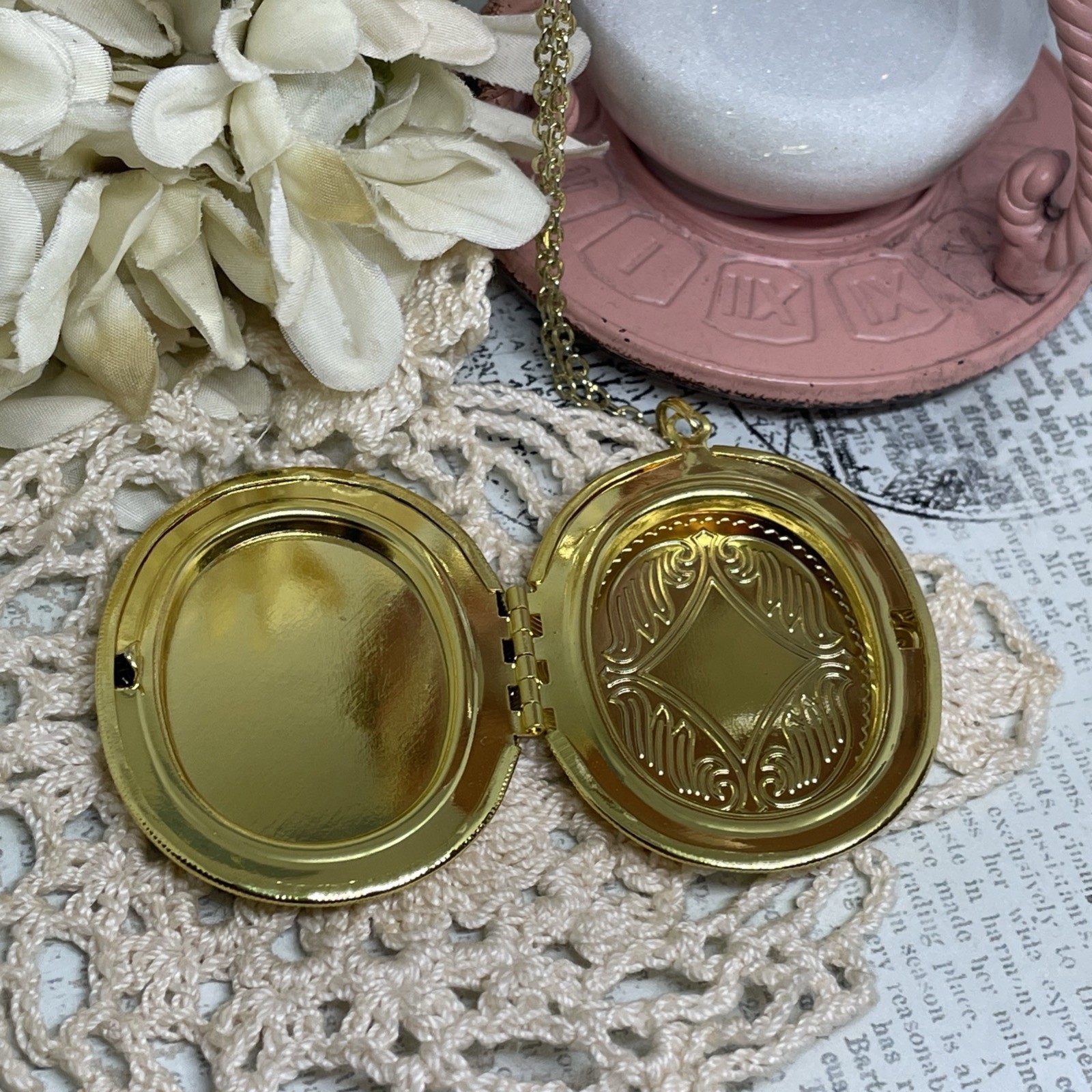 Birthday Gold Fairy Flower Butterfly Cameo Locket Necklace anniversary birthday