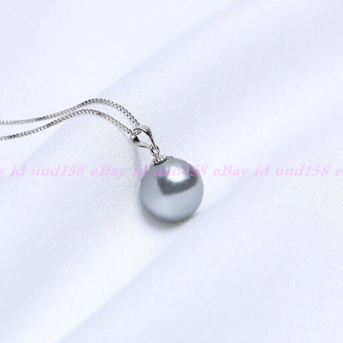 3pcs Beauty 14MM White Gray Black Round Shell Pearl 925 Silver Pendant Necklace