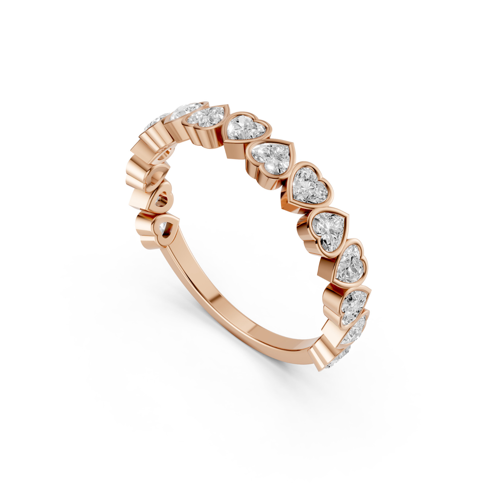 Shared Prong Set Heart Shape Lab Grown Diamond Half Eternity Stackable Band