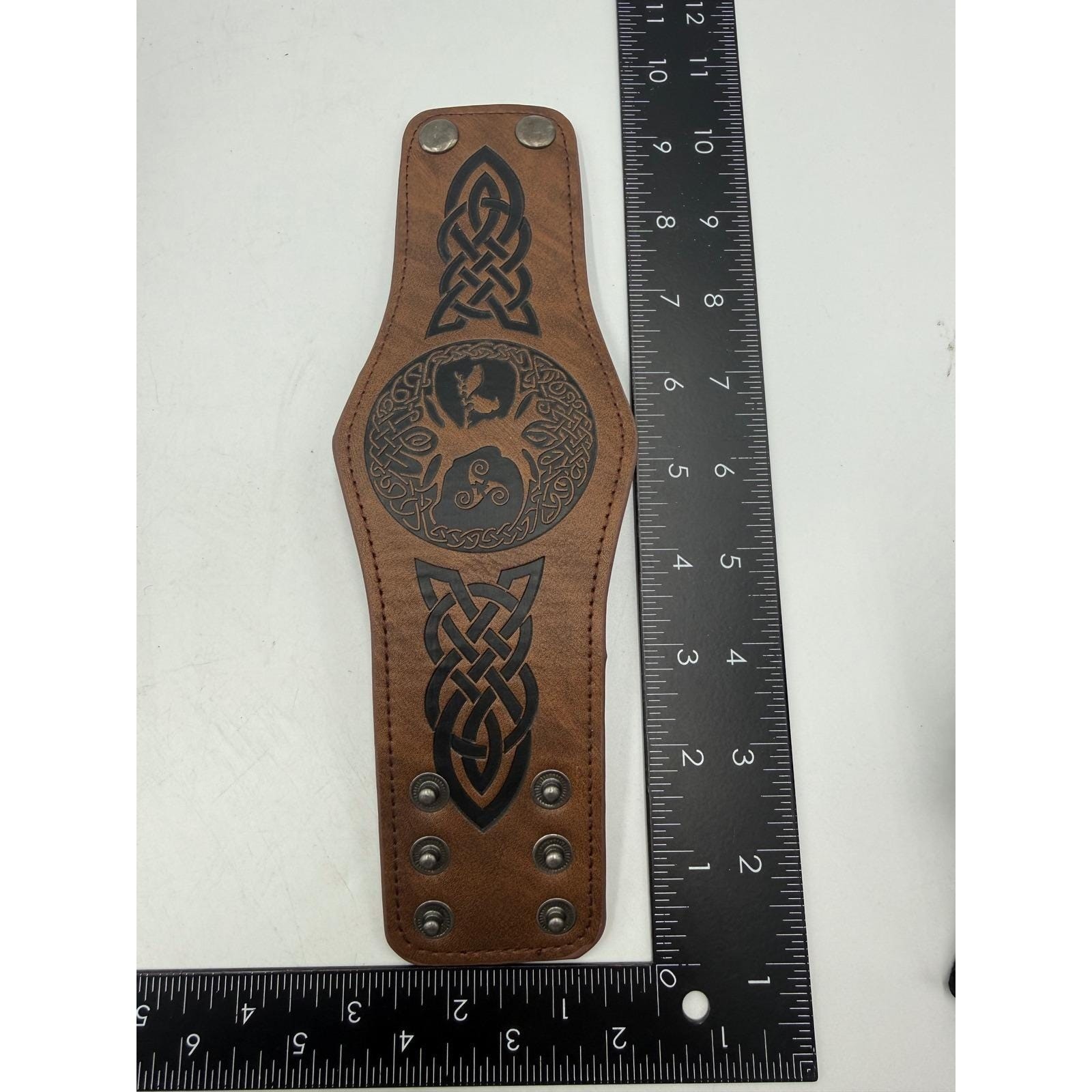 Celtic Tree of Life Leather Cuff Bracelet Brown Viking Norse Knotwork Wide Band