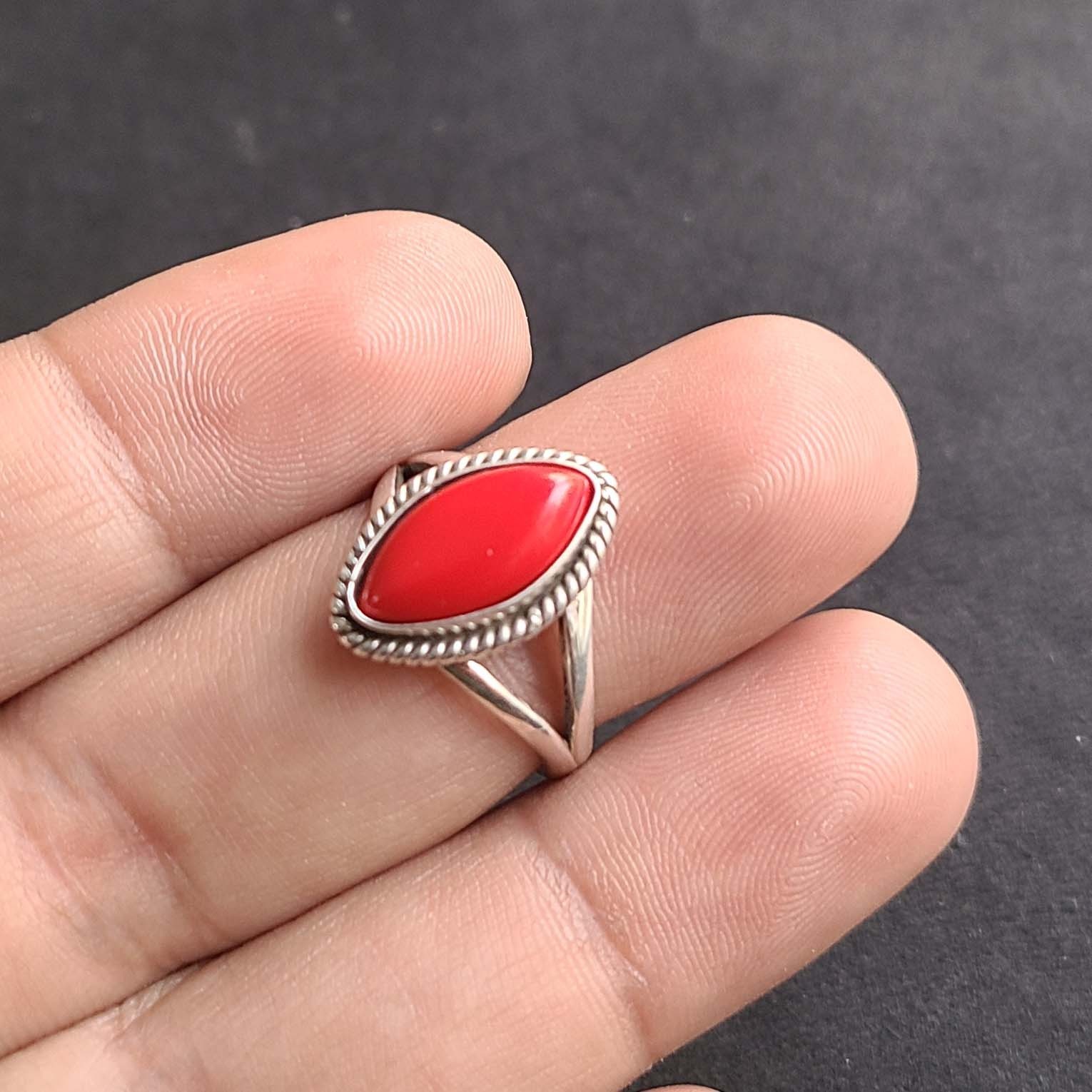 Coral Gemstone 925 Sterling Silver Handmade Beautiful Ring All Size Available