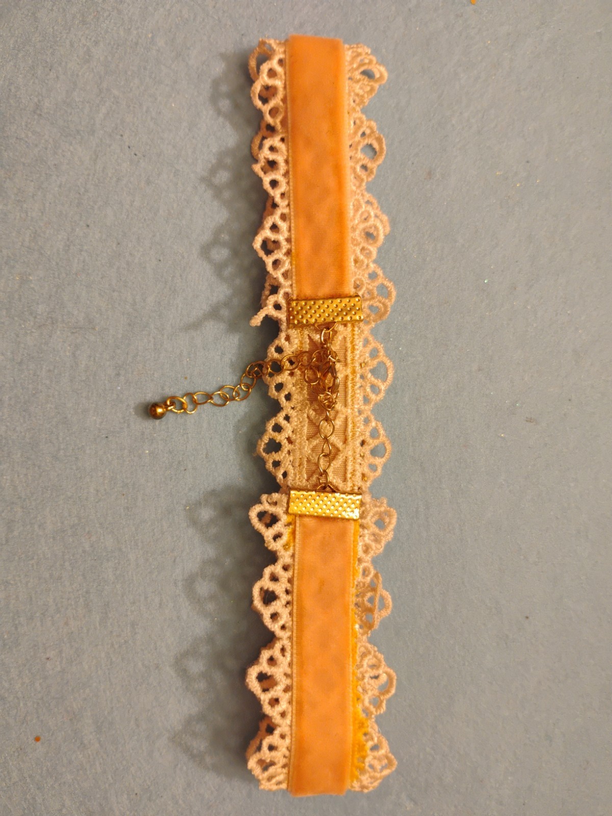 Pink Velvet Rhinestone Choker with White Trim
