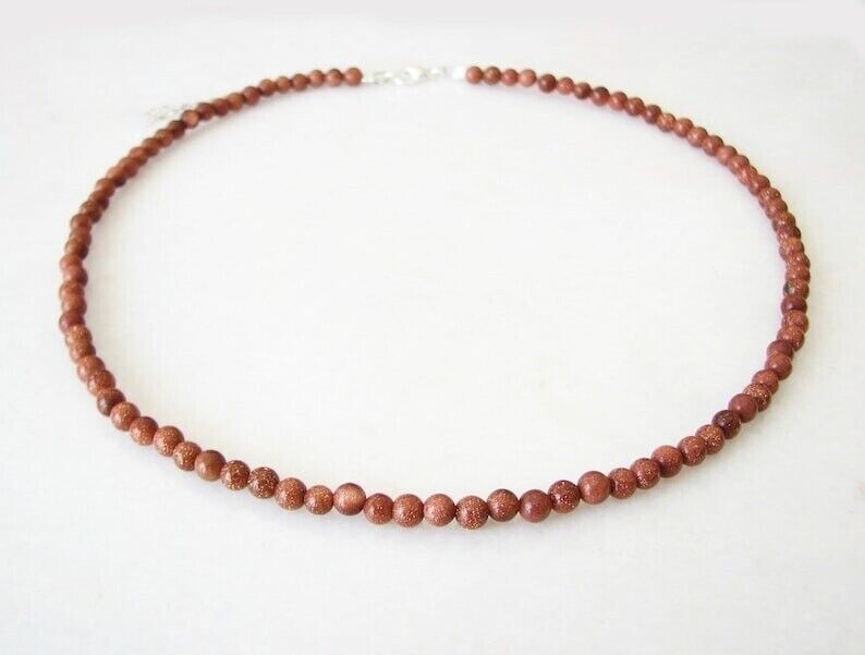 Natural 4mm Sunstone Smooth Round Gemstone Beads Handmade Women Necklace