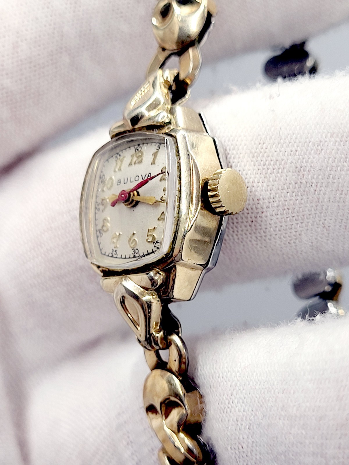 Vintage 1956 Bulova Ladies 16mm Cocktail Watch 10K Gold Filled Swiss Works Great