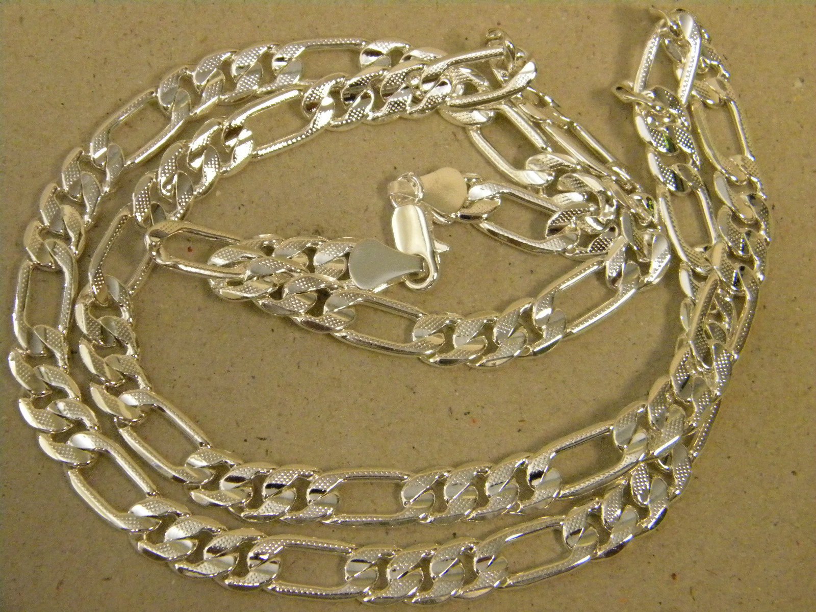Men’s Lady’s Silver Plated Figaro Chain Necklace 30in Inch Long 6 8mm Wide Frost